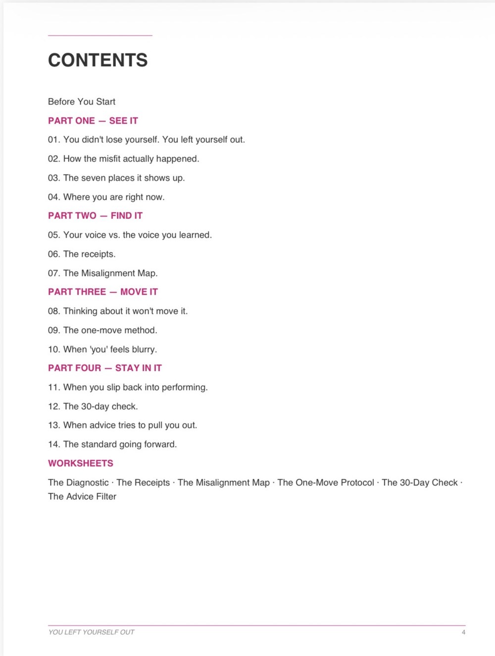 The contents page of You Left Yourself Out